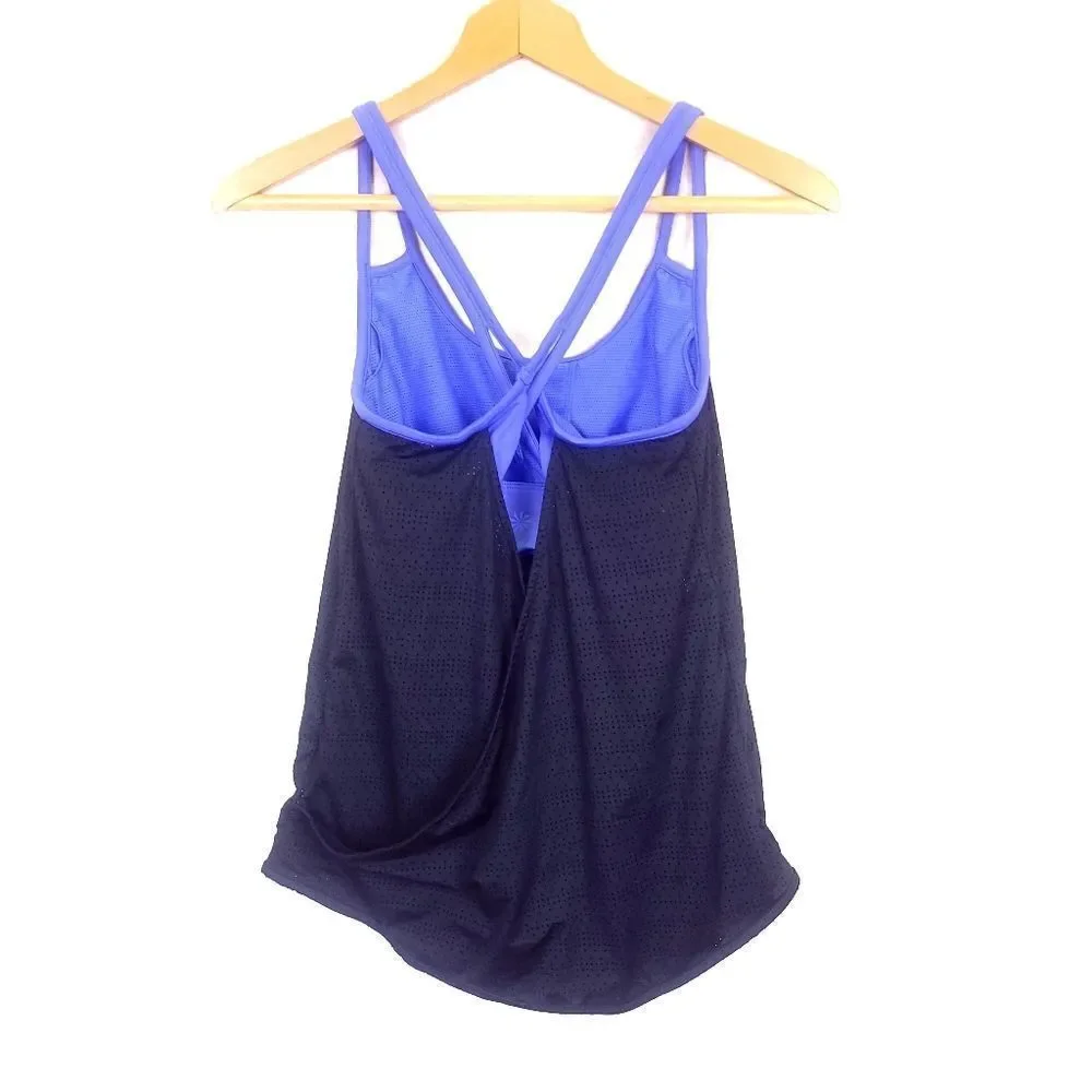 Athleta Full Force Black and Purple Mesh Open Back Tank Top Size XS